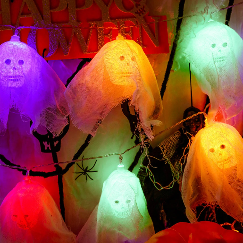 

10/20LED Halloween Decoration Light String Battery Light Hanging Skeleton Lamp Skull String Light Remote Home Party Supplies