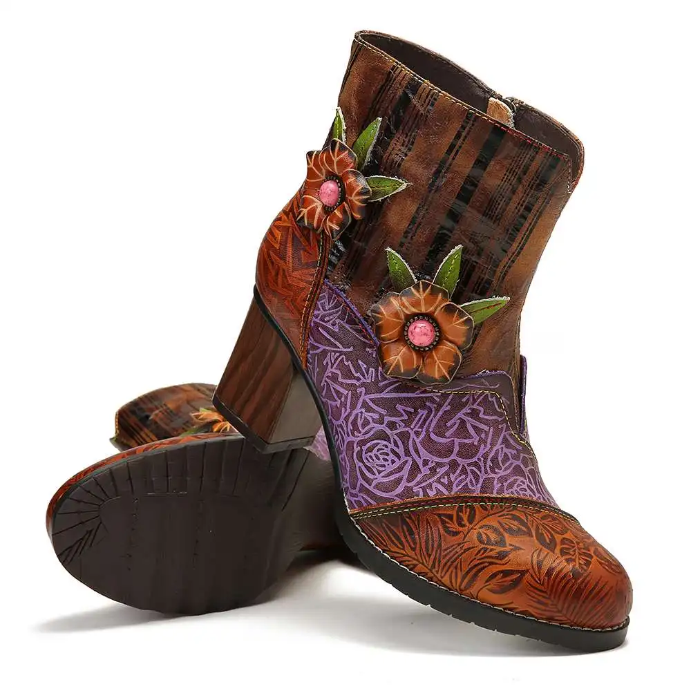 SOCOFY/ботинки с тиснением в стиле ретро женская обувь из натуральной кожи