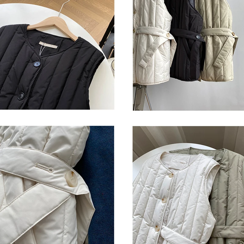 

Women's Vest Warm Winter Black Coat Woman Cotton Padded Vests Sleeveless Jackets