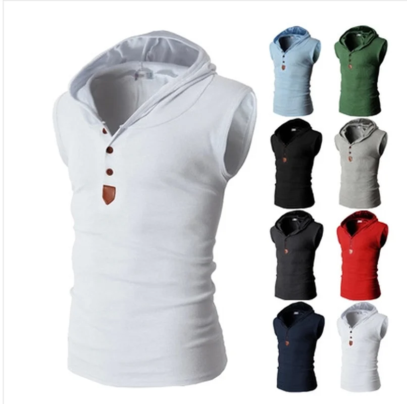 Одноцветный Мужской Хлопковый жилет с капюшоном мужская повседневная Летняя