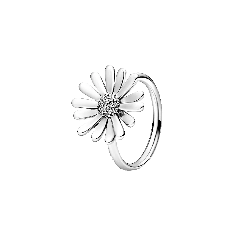 

925 Sterling Silver Pave Daisy Flower Statement Finger Ring For Women Brand Original Silver 925 Rings Gift For Girlfriend