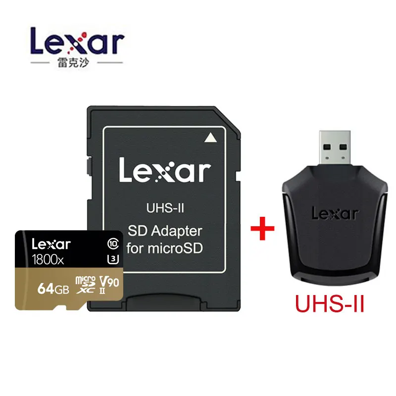 Новинка, Lexar 150 МБ/с./с, 1000x, Micro SD, 32 ГБ, класс 10, 64 ГБ, micro SDXC, 128 ГБ, tf карта памяти, считыватель UHS для дрона, спортивной видеокамеры - Емкость: 1800X 64GB-UHS-II