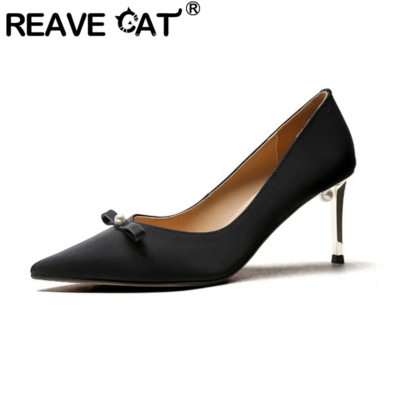 

Женские туфли-лодочки из натуральной кожи REAVE CAT, элегантные летние туфли-лодочки из натуральной кожи, с острым носком, на каблуке 2021 см, с бан...