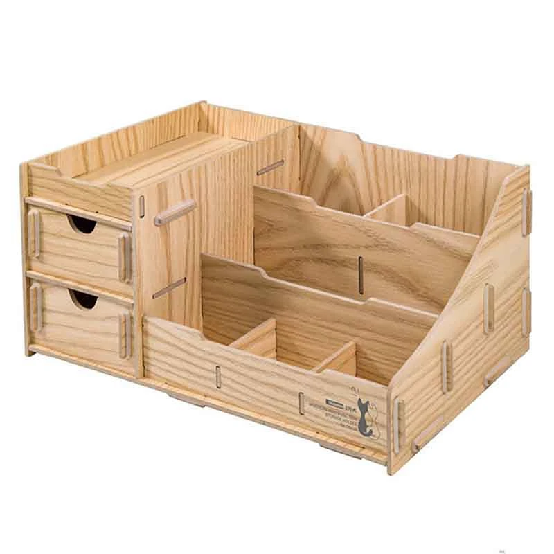 

Glosen D9132 DIY Wooden Folder Storage Box Multi-Layer File Rack Book Stand Office Supplies