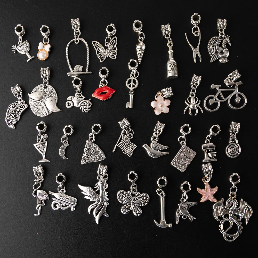 

HEYUYAO 85Pcs Vintage Bead Charms Big Hole Beads European Pendant Fit For Bracelet Necklace DIY Pendants