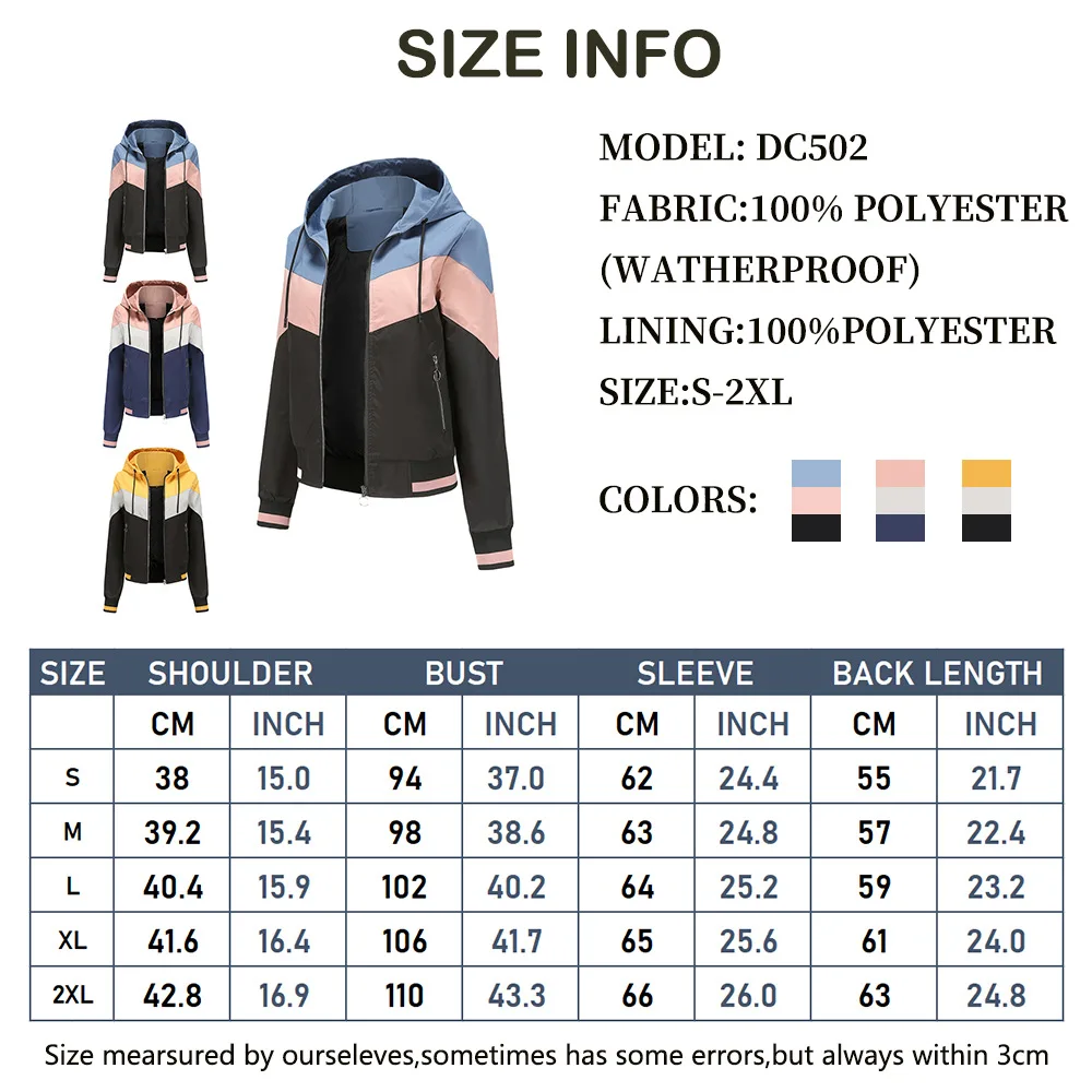

Summer Womens Thin Windbreaker Jackets Spring Patchwork Hooded Jacket Women's Outdoor Hiking Raincoat With Salad Rope Jacket