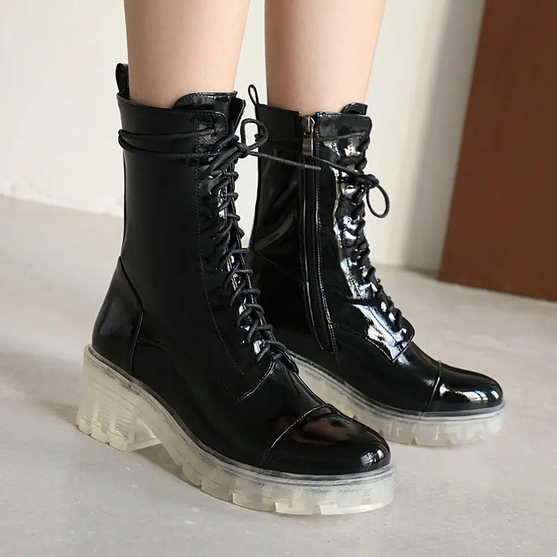 Новинка 2020 женские ботинки на прозрачной подошве Модные ботильоны из