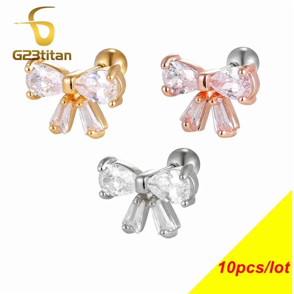 

Medical Steel CZ Gem Bow Butterfly Crystal Ear Cartilage Tragus Helix Piercing Labret Studs 16G Ear Ring Body Pierce Jewelry