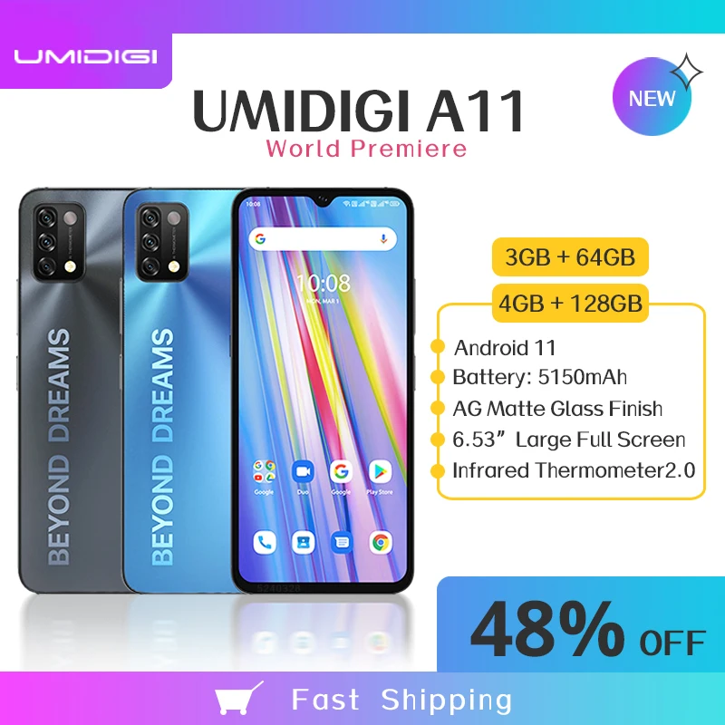 [Мировая премьера] UMIDIGI A11 3/4 Гб + 64 Гб/128 ГБ глобальная версия Android 11 смартфон HelioG25 6 53