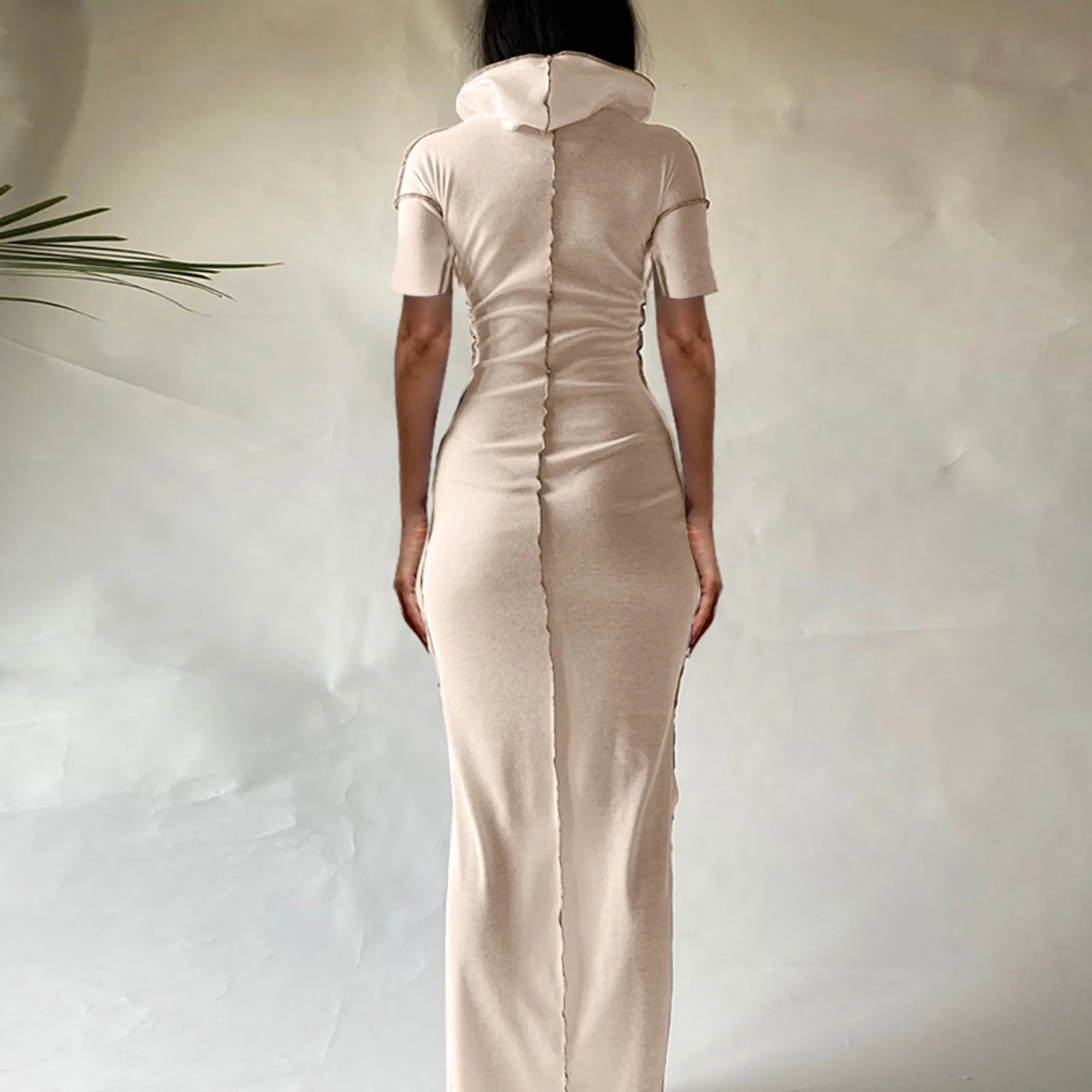 

40# Punk Hooded Long Dress Women Summer Short Sleeve Slim Maxi Dress Solid Color Gothic Dresses For Women 2021 Vestidos