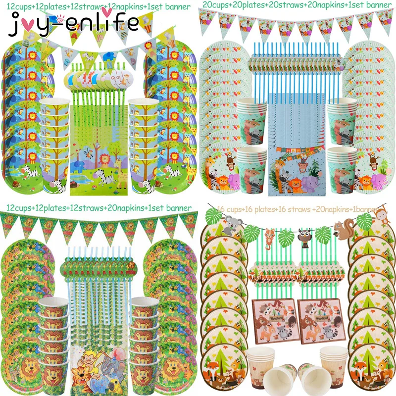 1 набор одноразовых столовых приборов в стиле джунглей|Одноразовая посуда для