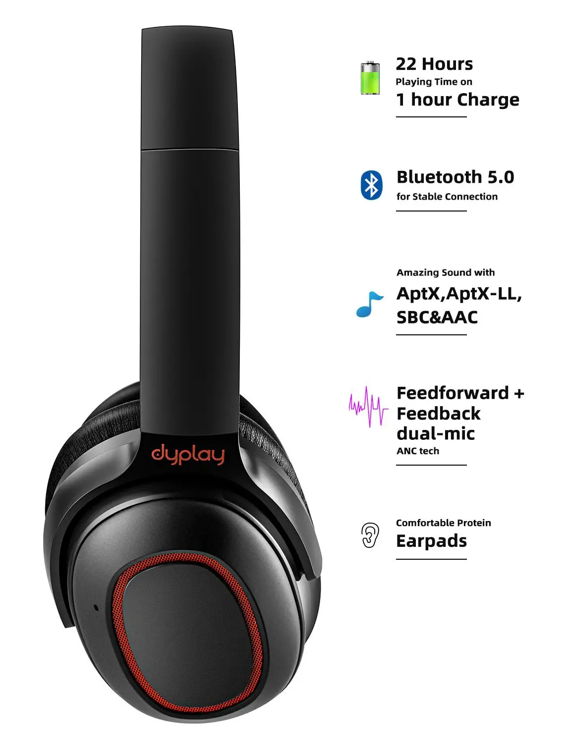 Активное шумоподавление ANC наушники беспроводные Bluetooth V5.0 над ухом портативная