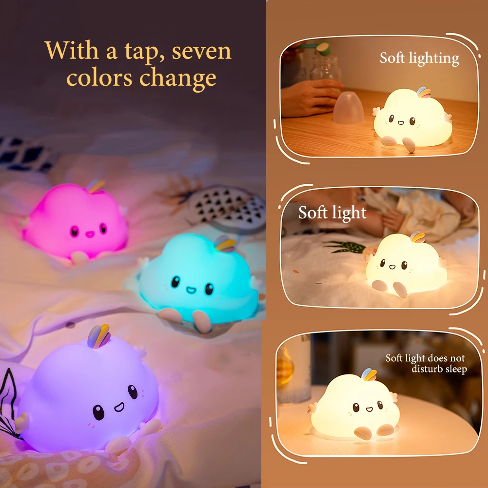 

Gift Color Changing Cute Cloud USB Rechargeable Bedside Bedroom Portable Baby Silicone Nursery LED Night Light Remote Control