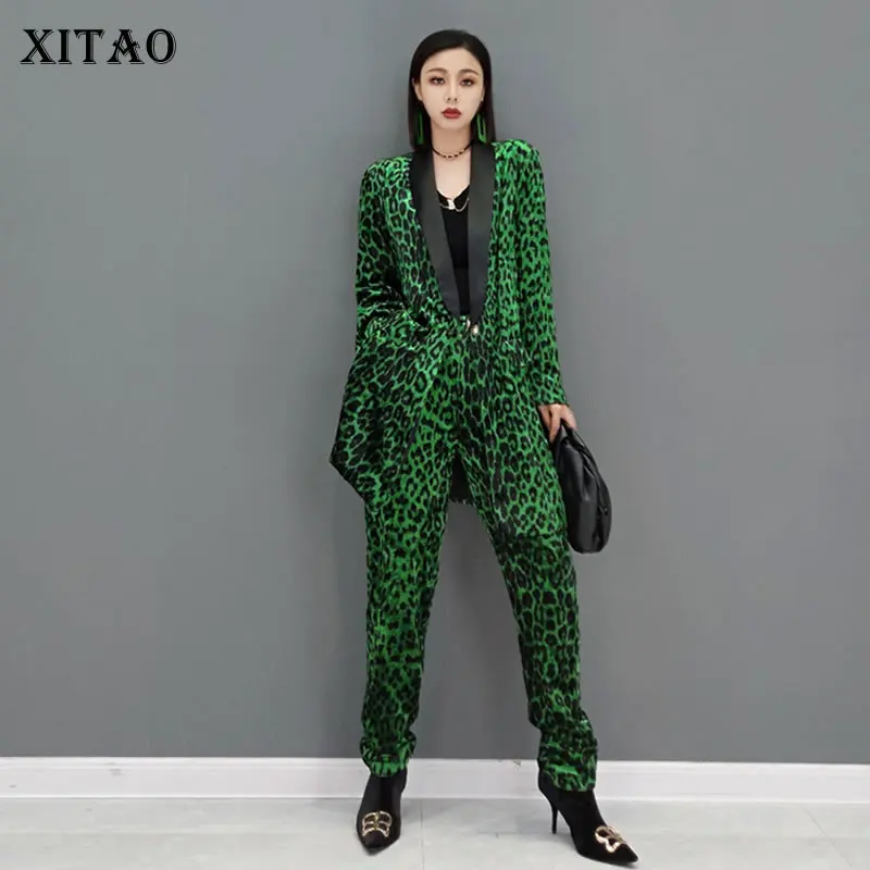 XITAO Leopard Print Single Button Suit Women Europe 2021 Autumn New Arrival Personality Fashion Matching Sets Pant Sets GWJ0623