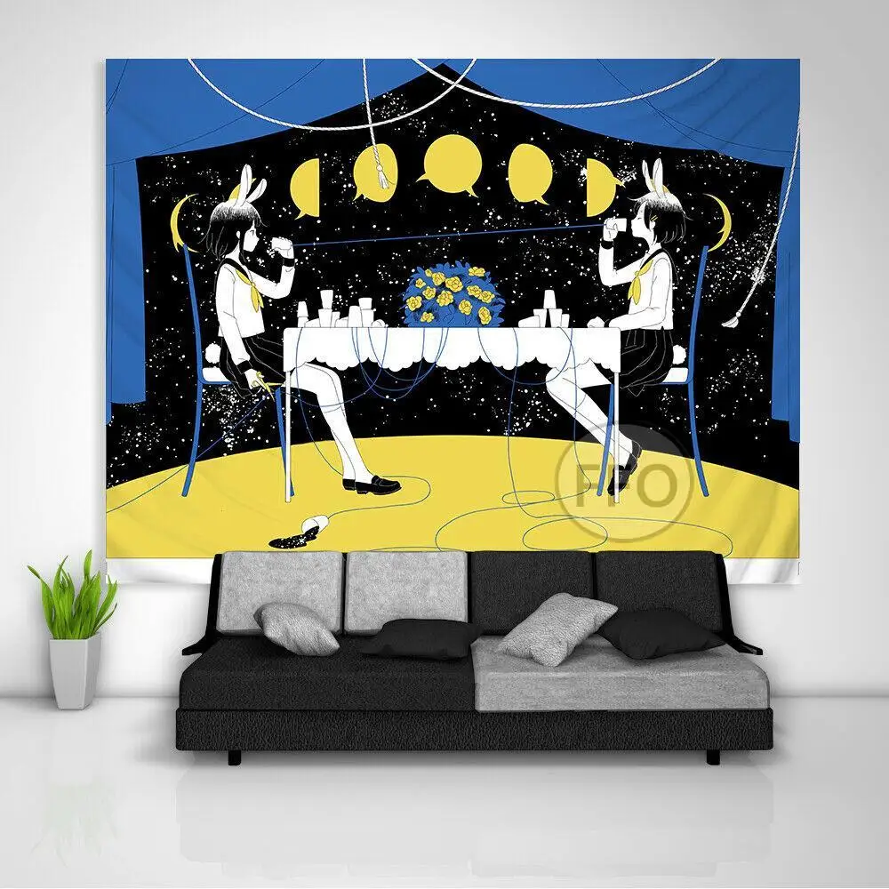 Японское аниме гобелен на стену кавайный Декор для комнаты полиэстер эстетика