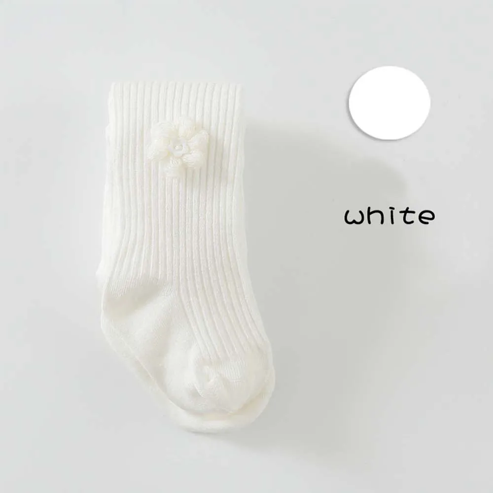 white L Мягкие хлопковые колготки для детей; сезон весна-осень-зима; колготки с цветами; хлопковые колготки для маленьких девочек; детские вязаные колготки; collant - Цвет: white L