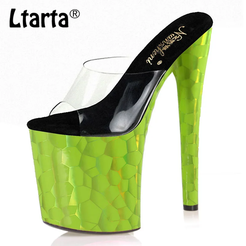 

Ltarta 20CM Green Sandals Female Sense Pole Dance High Heels Nightclub Model Catwalk Waterproof Platform Sandals Women LYP
