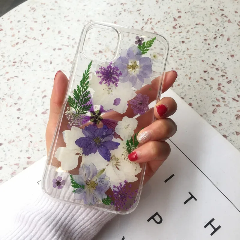 

Tfshining Handmade Dried Real Flowers Leaves Pressed Phone Case For iPhone 11 X XR XS Max 6 6S 7 8 Plus Pro Max Case Cover Gift