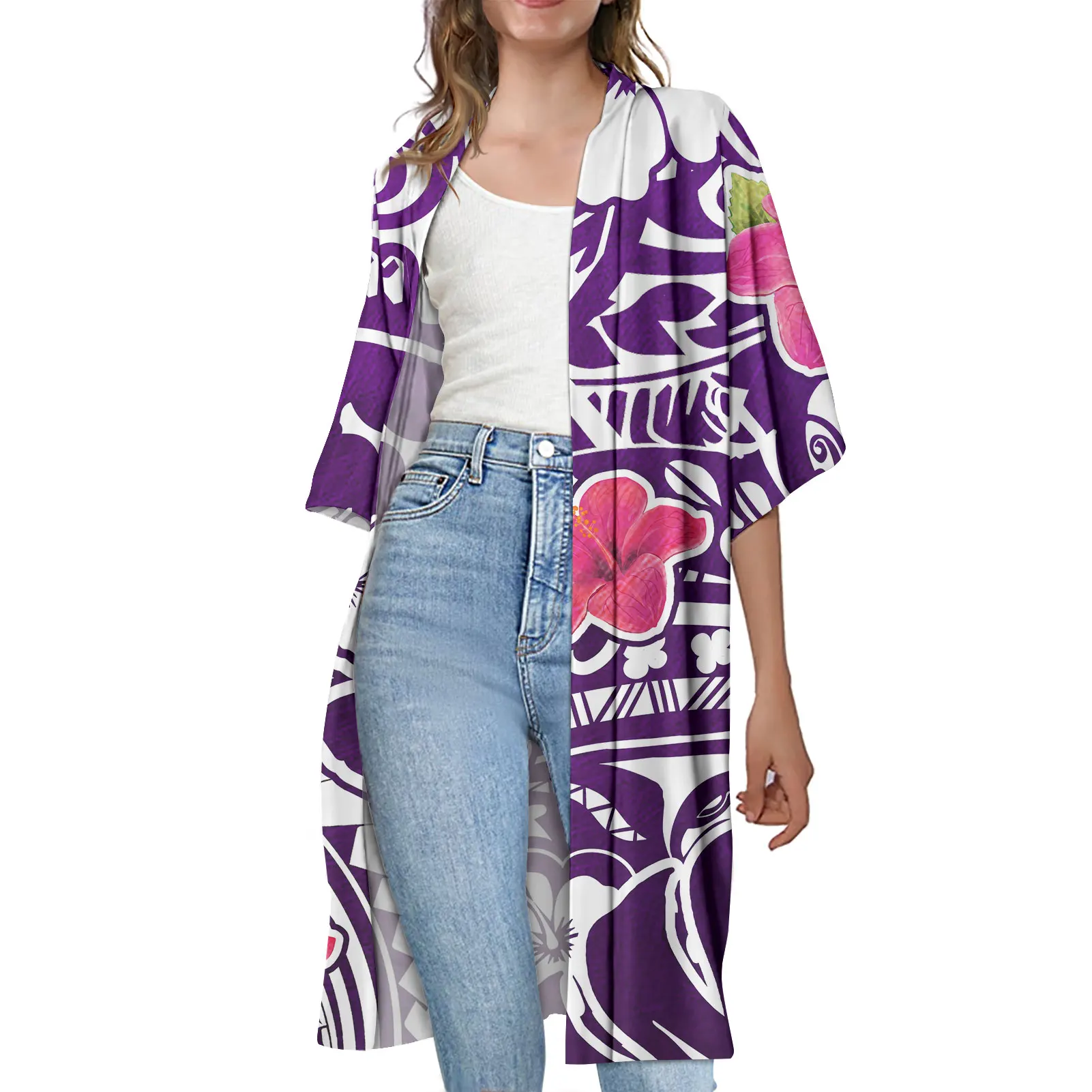 

fashion beach long cardigan printed Polynesian tribe Hawaiian style women's long kimono women's clothing