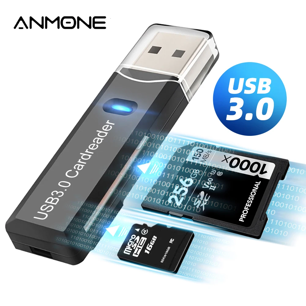 ANMONE USB 3.0 Card Reader 2 In 1 Micro SD TF Card Memory Flash Drive Adapter High Speed Multi-card Writer Laptop Accessories
