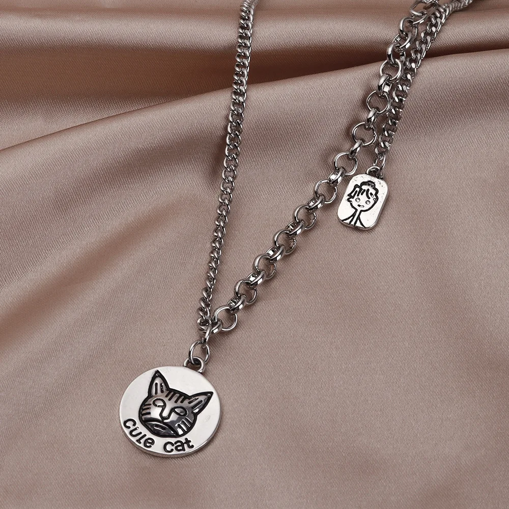 

Korean Original Design Ins Hip Hop Personality Retro Cat Head Minority Clavicle Chain Necklace Female