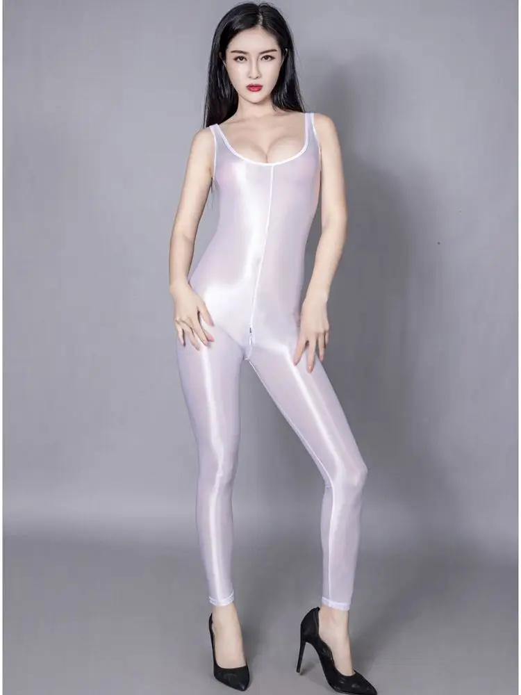 

Блестящее блестящее женское нижнее белье без рукавов на молнии