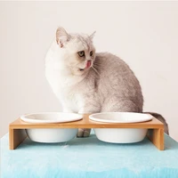 cat dog feeders bowl pet food water bowl 12 bowls ceramic tableware bamboo frame antiskid pet supplies dog cat feeding bowl