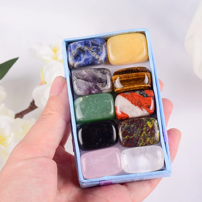 

10 pcs /Set Natural Tumbled Stone 15-20mm Mix 7 set Rose Bead Chakra Healing Crystal Irregular Polishing Amethyst Home
