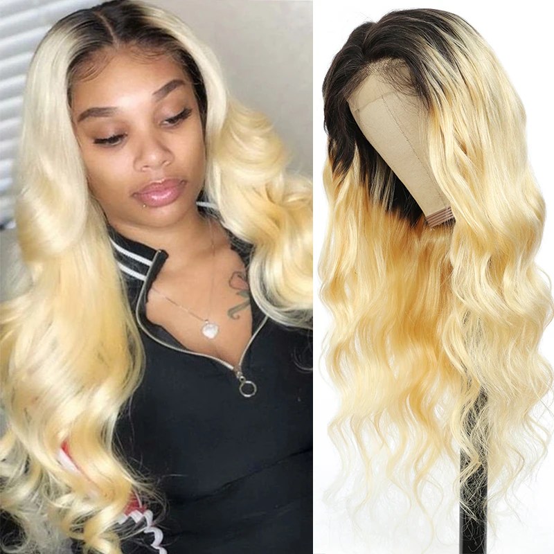 

Body Wave 13x4 Lace Front Wigs T1B/613 Ombre Blonde Brazilian Human Hair Lace Wig For Women Pre Piucked Remy Human Hair Wig SOKU