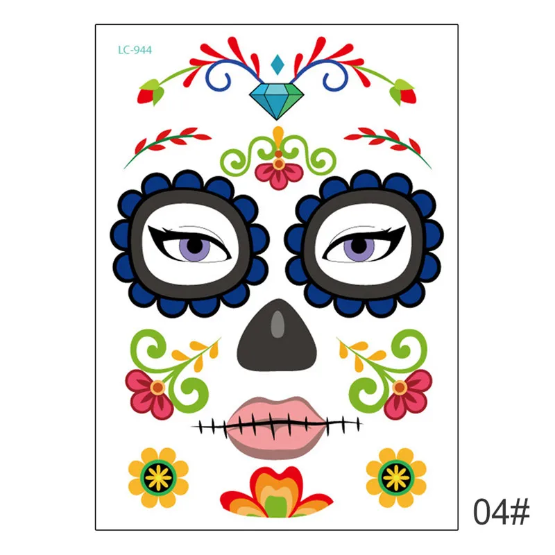 Новая временная татуировка на Хэллоуин наклейка 1 шт День мертвых Dia de los Muertos маска для лица сахар тату наклейка с черепом - Color: 1pcs Color 8