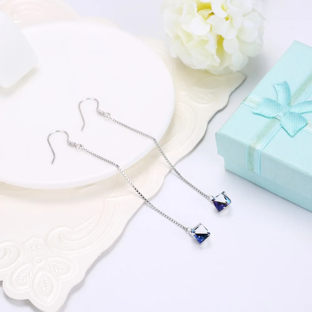 

V1092 Sapphire Long Clip Earrings For Women 18K gold-plated color Designer Luxury Gemstone Women Accessories 2018 New