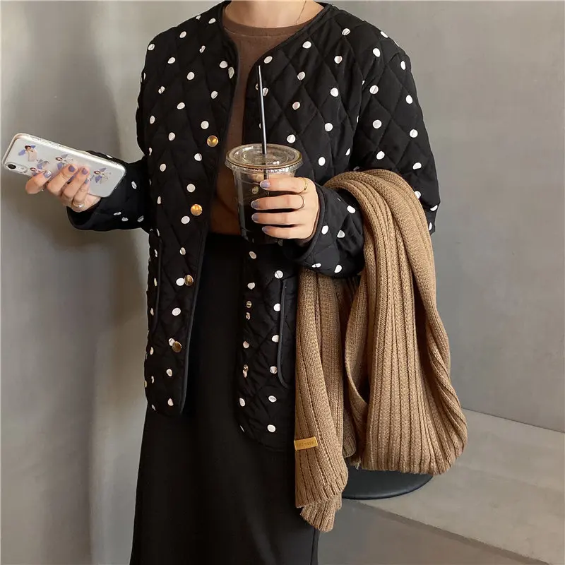 

Alien Kitty Black High Quality Polka Dots Outwear 2020 Winter Girls Thicken All-Match Warm Tops High Quality Casual Loose Coat