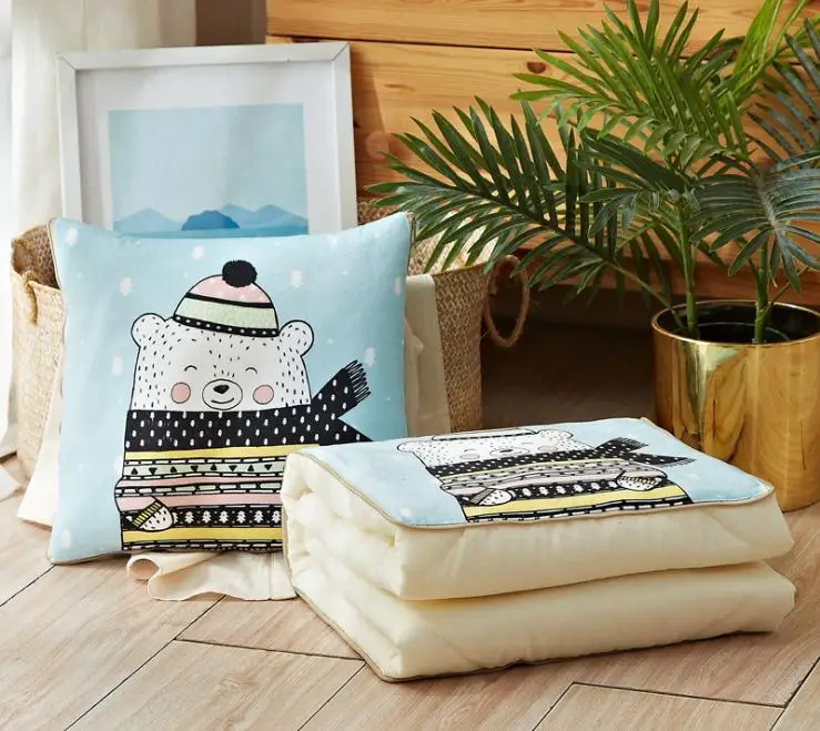 Multifunctional cotton cartoon quilt blanket portable foldable square throw pillow home office car air conditioning 40*40 | Дом и сад