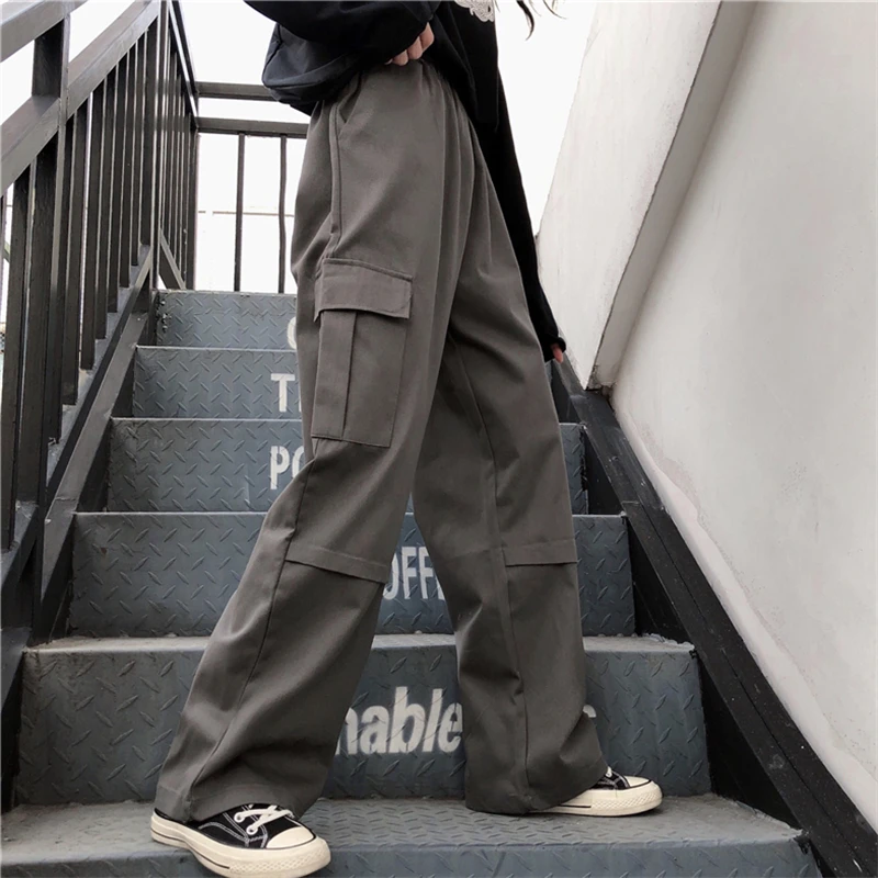 Женские свободные штаны высокие брюки для бега Прямая поставка с широкими