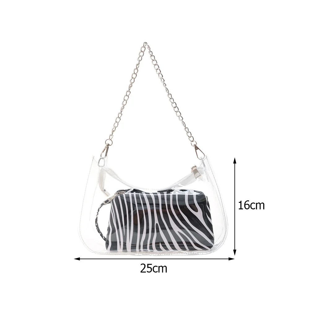 

Fashion Transparent PU Leather Shoulder Underarm Bag Ladies Chain Small Handbags Purses Women Animal Pattern 2pcs Composite Bags