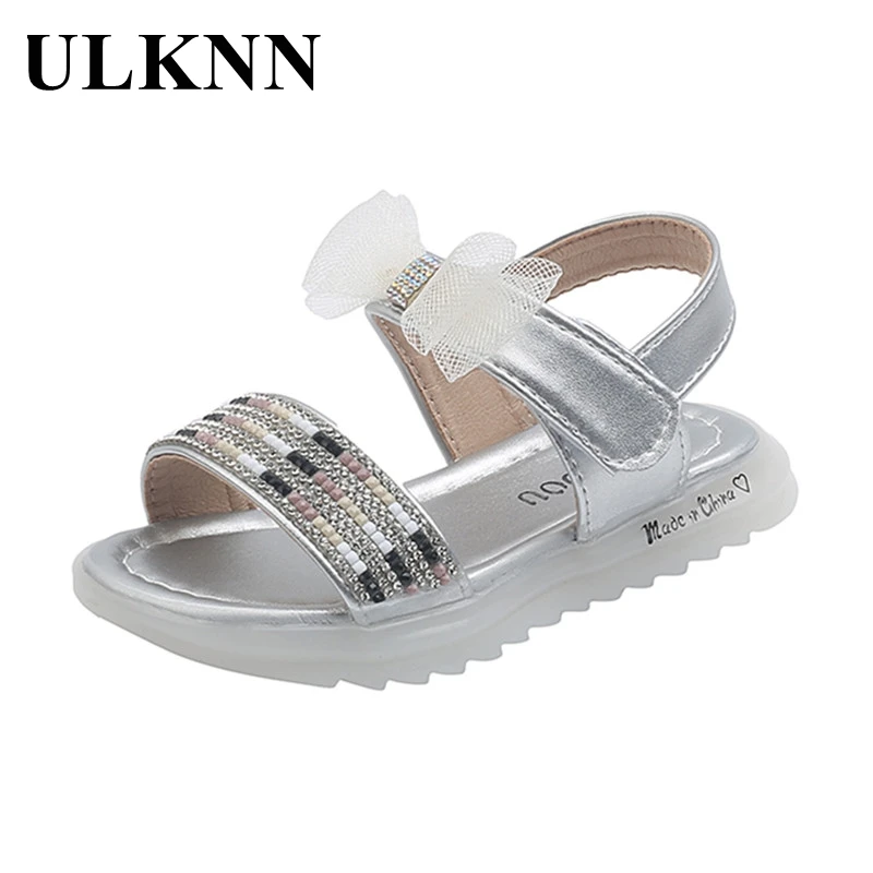 

ULKNN Children's Luminous Sandals Girls 2021 Summer Bow Flats Light Princess Fashion Shoes Students Outdoor Casual Shoe Kid's