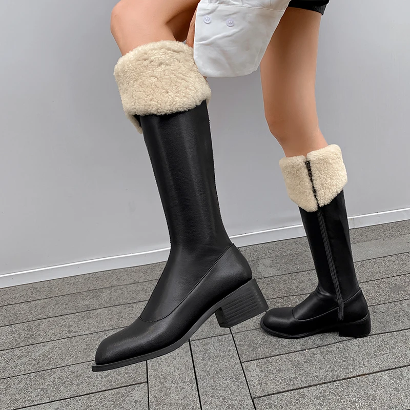 

2020 Fashion Zipper Knee High Boots Women Soft Pu Leather Thick High Heels Long Boots Autumn Winter Woman Shoes Size 33-40