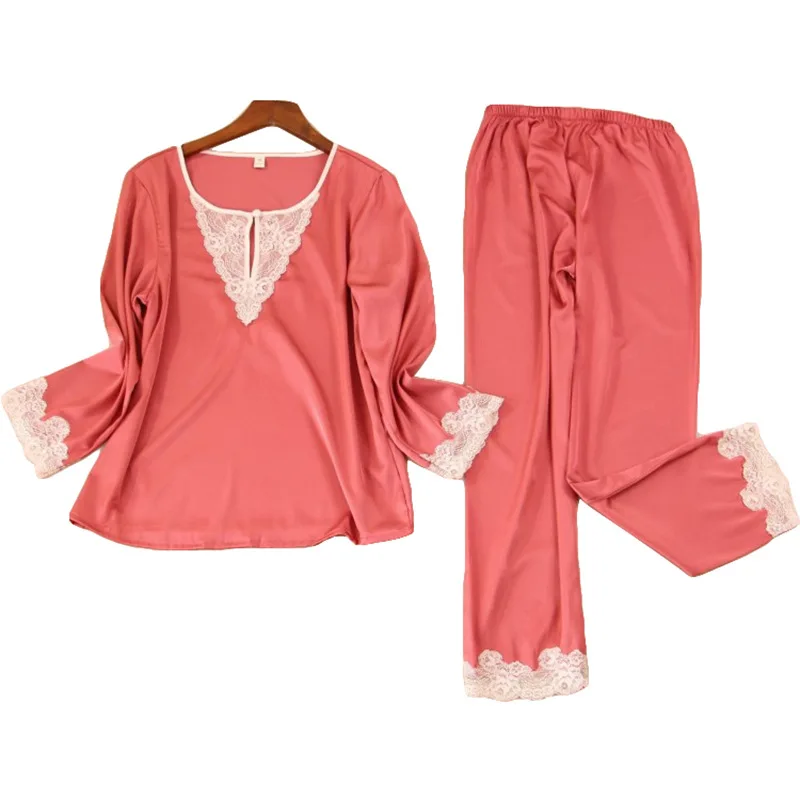 

Lisacmvpnel Imitation Silk Women Pajama Set Long Sleeve Suit Sexy Lace Pajamas