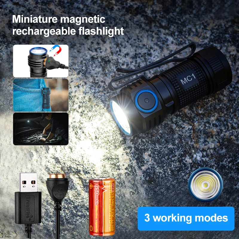 저렴한 Trustfire MC1 마그네틱 LED 손전등 충전식 2A 포켓 라이트 자석 미니 EDC 작업 램프 키 체인, IMR16340 배터리 포함