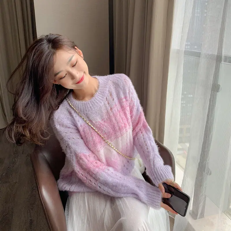 

Knitted Pullover Sweater Women Rainbow Sweet Sweater Loose Long Sleeve Chic Casual Korean Sweater Women's Clothing Autumn 2020