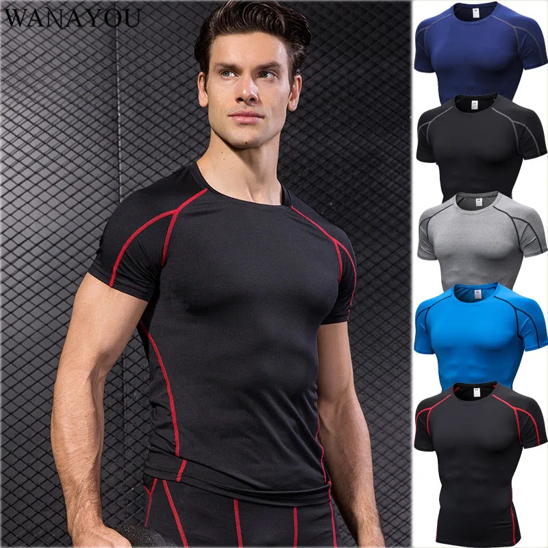 Мужские футболки для бега WANAYOU быстросохнущие облегающие спортивные рубашки с