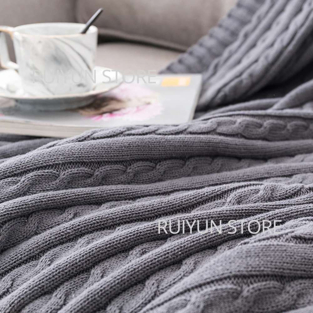 Manta tejida de algod&oacute;n de Color s&oacute;lido, manta de hilo para aire acondicionado, cama, sof&aacute;, manta de viaje, textil para el hogar, 110x180cm/180x200cm-4