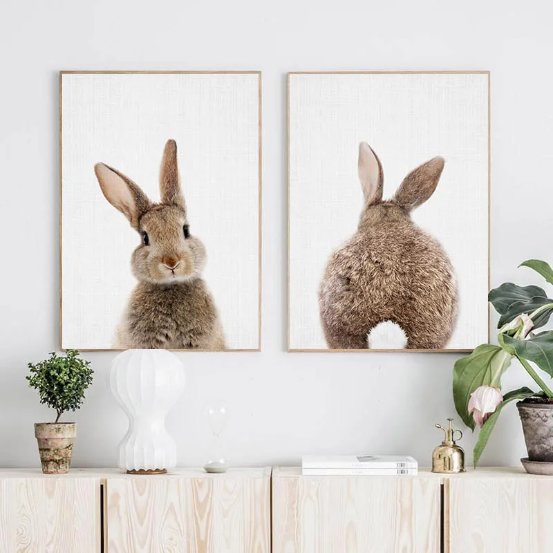 

Bunny Rabbit Tail Wall Art Picture Woodland Animal Canvas Poster Nursery Print Minimalist Painting Nordic Kids Baby Room Decor