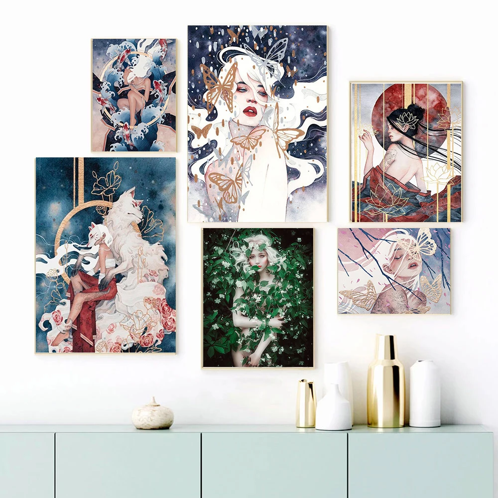 

Traditional Canvas Wall Art figure Painting Chiese Style Beauty Female Sexy Anime Poster Print Pictures Chinese Home Decoration