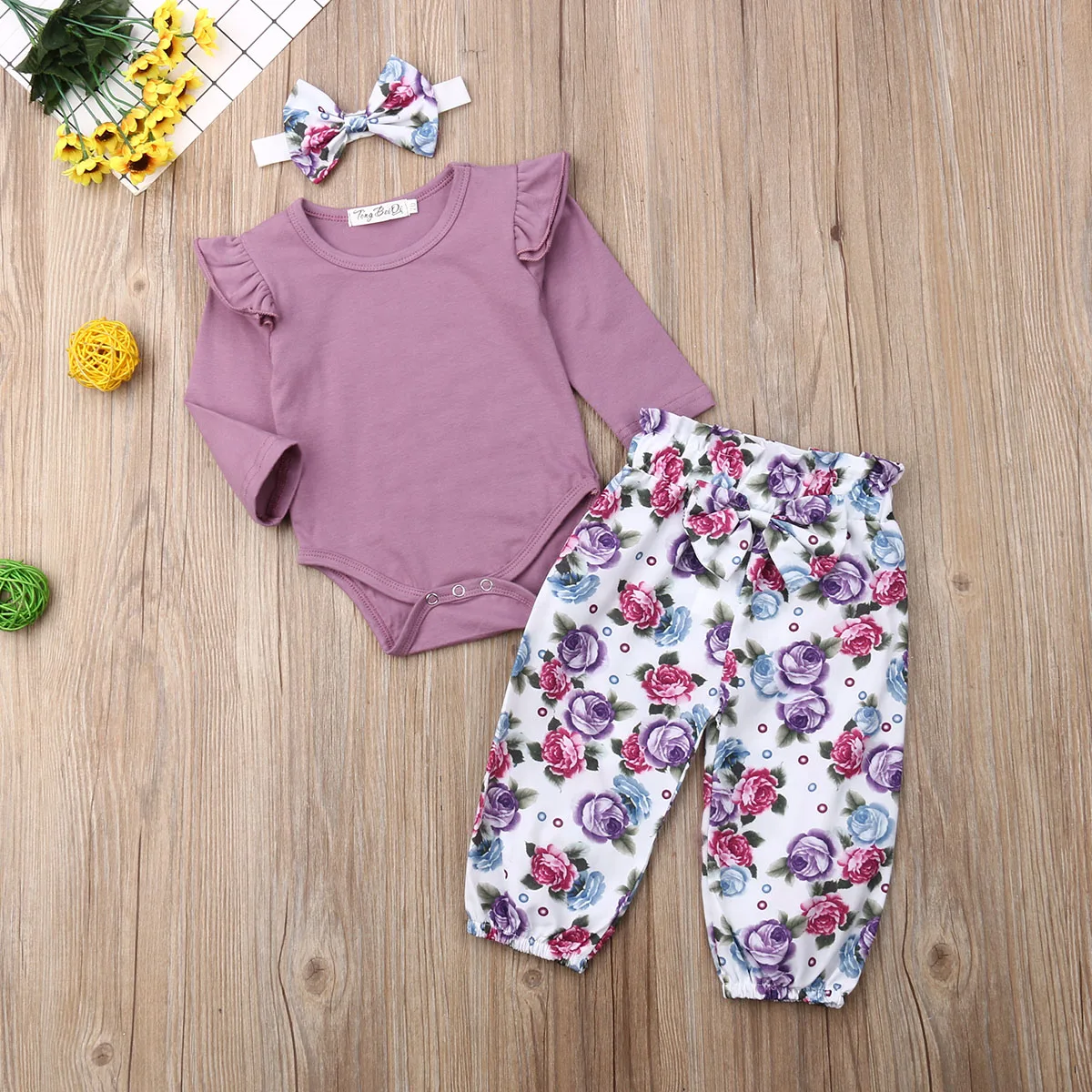 3 шт. хлопковый комбинезон для новорожденных девочек с цветочным