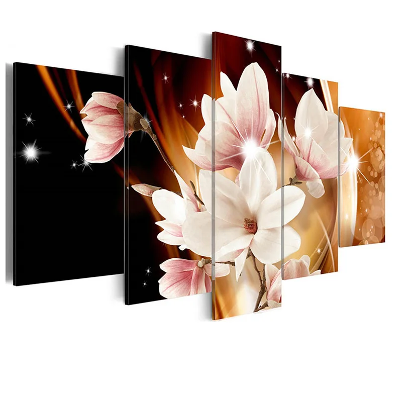 

5 Pieces Blush Pink Magnolias Wall Art Flowers Canvas Painting Colorful Floral Posters and Prints for Living Room Home Decor