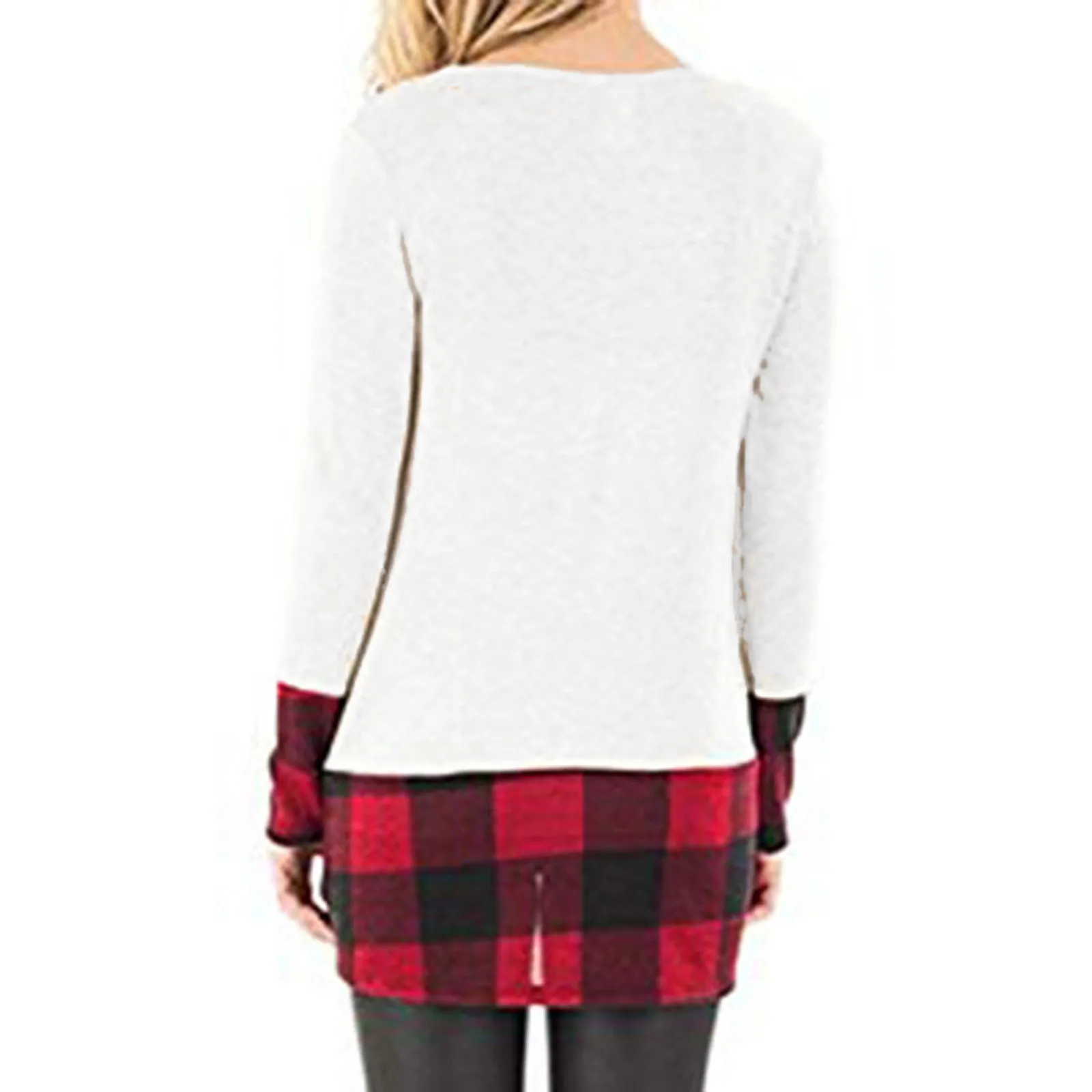 Модные женские рождественские топы Клетчатая блуза с длинным рукавом и рисунком