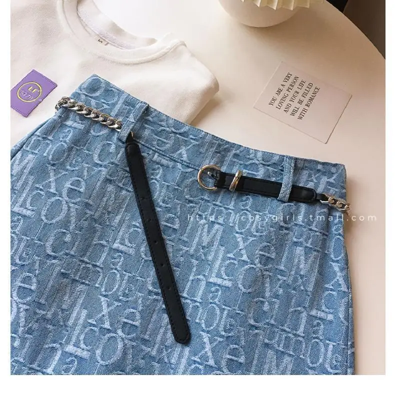 

Denim skirt 2021 spring and summer new women's dress retro letter slim high waist A-type short skirt hip skirt