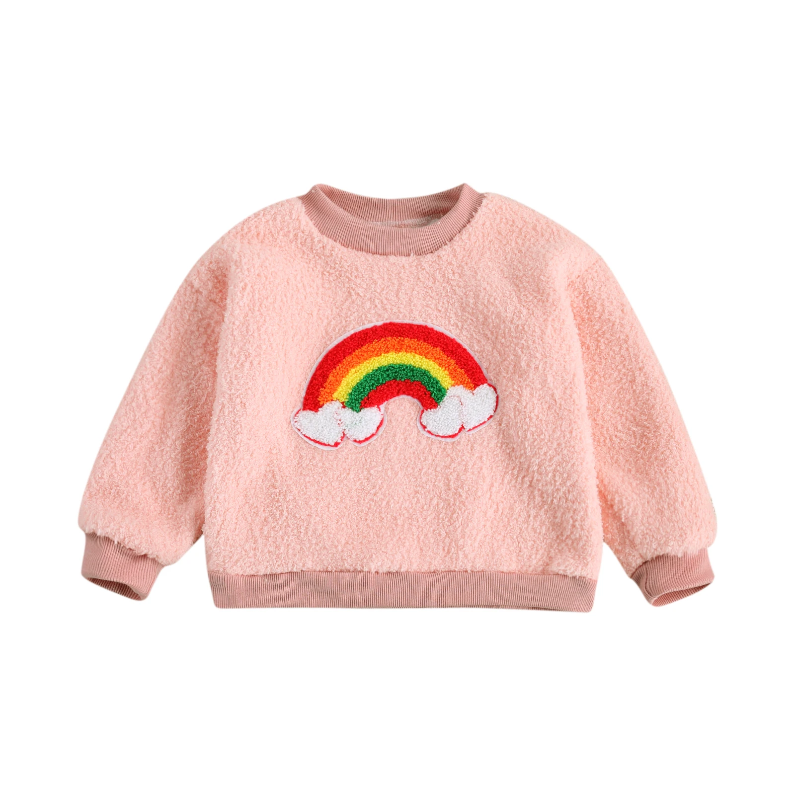 

Пуловер с рисунком для маленьких девочек, осенне-зимний свитер с длинным рукавом и круглым вырезом и радужным узором