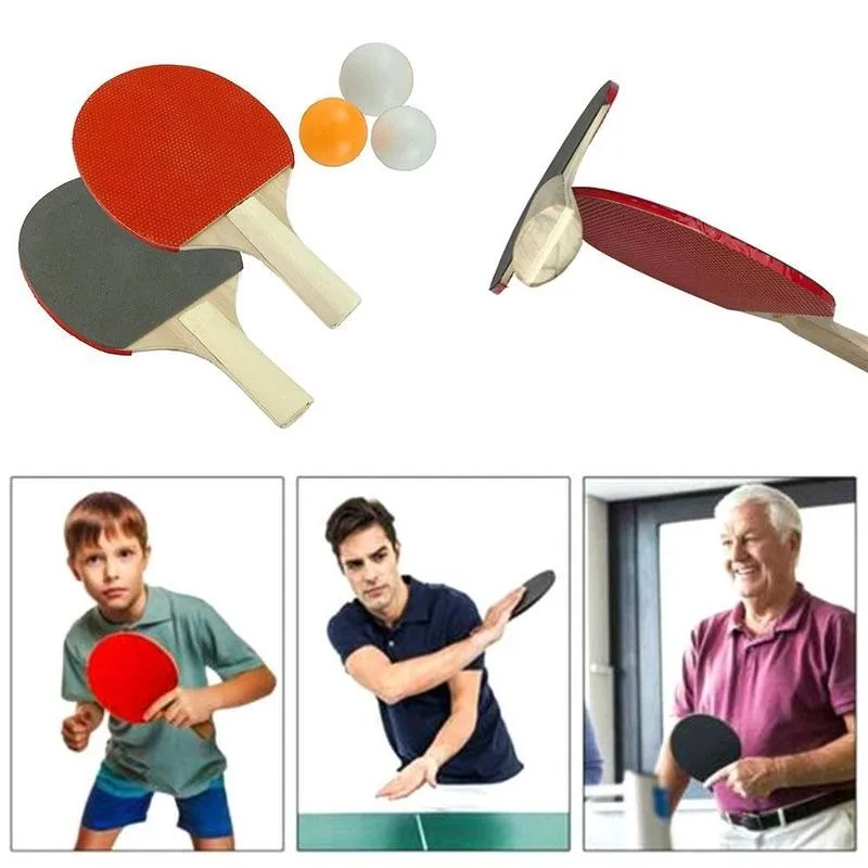 

2 Shots 3 Ball Rubber Table Tennis Racket Set Poplar Paddle Positive Tennis Short Racket Adult Table Handle Club Rubber Q0S3